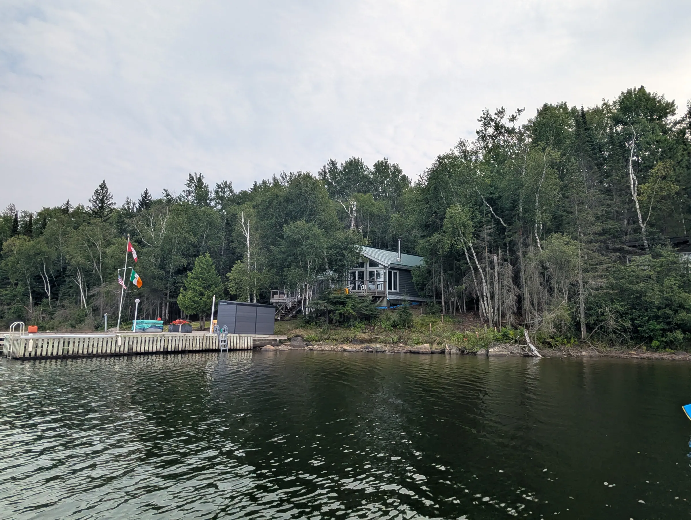 The dock and cribbing running along the front of the point.